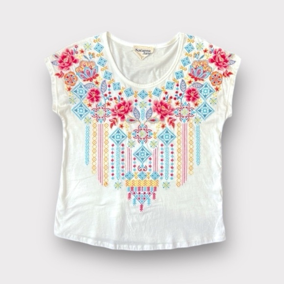 Savanna Jane Tops - Savanna Jane Floral Embroidered Top White Size Small